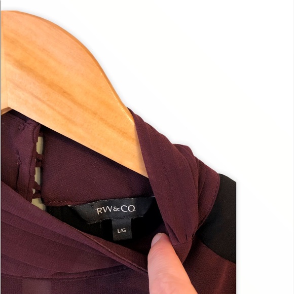 RW & Co Sleeveless Blouse - Plum/Black - Sheer - Mock Neck - Picture 3 of 5